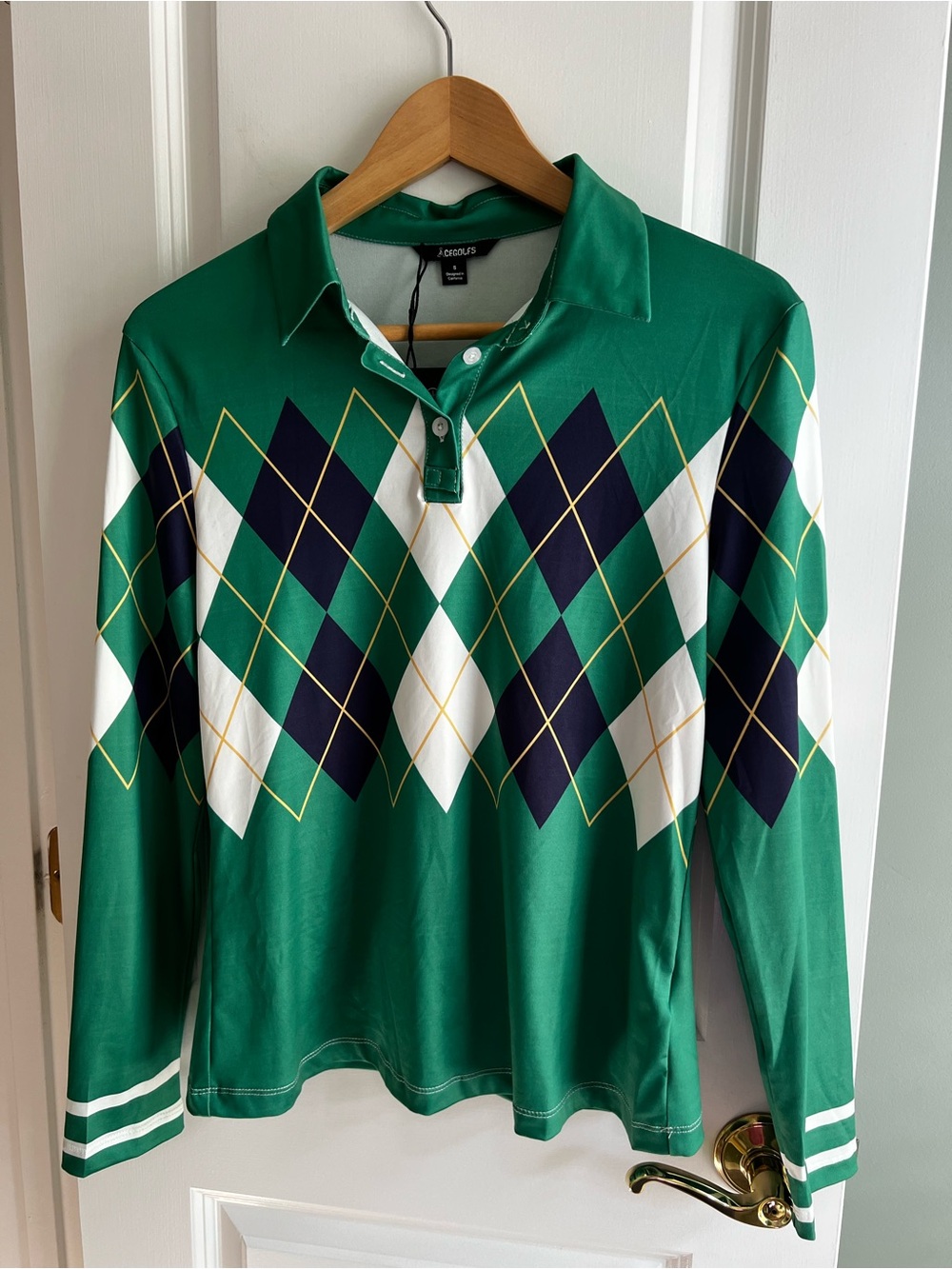 Acegolfs Green Argyle Long Sleeve Polo Golf Top Women’s Small NWT